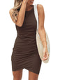 BTFBM Women 2025 Summer Sleeveless Tank Dresses Crew Neck Slim Fit Short Casual Ruched Bodycon Party Club Mini Dress