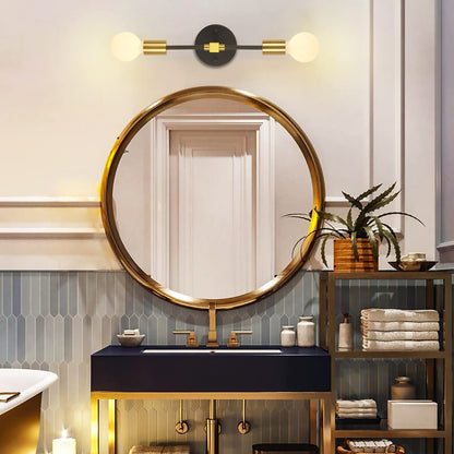 2 Lights Bathroom Wall Sconce Vanity Modern Industrial Wall Lamp Pole Wall Mount Lighting Fixture（Gold/Black Color）