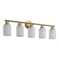 5 Lamps Gold Bathroom Vanity Lamp, Frosted Glass Shade, Modern Wall Mounted Lighting - No Bulbs