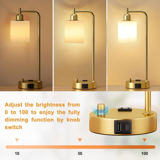 Industrial Table Lamps for Bedroom Set of 2 - Fully Dimmable Bedside