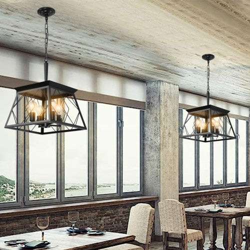 4 Lights Farmhouse Chandelier For Dining Room Black - No Bulbs