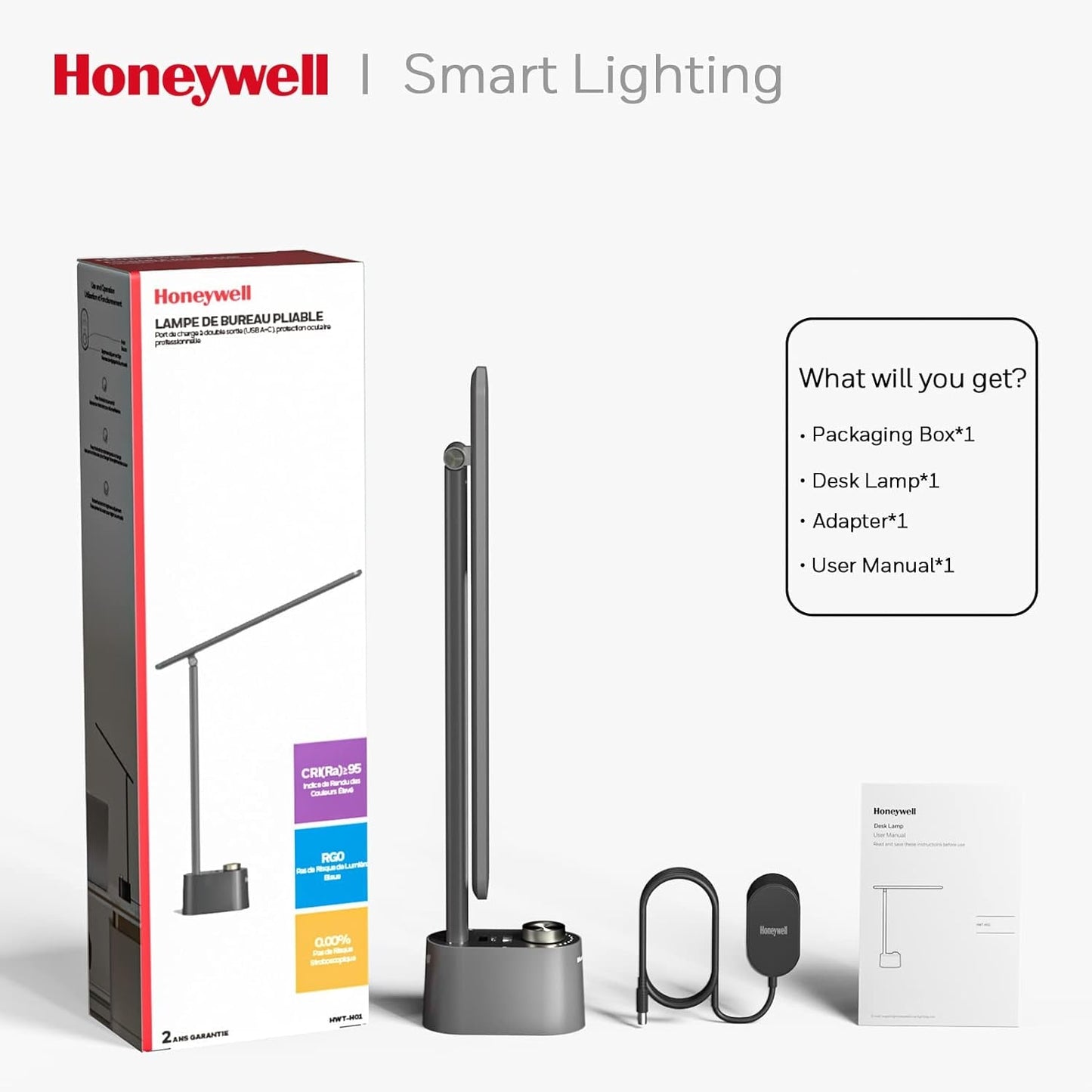 HWT-H01 LED Desk Lamp Stepless Dimmable Table Lamp with USB A+C Dual