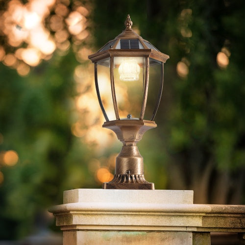 Vintage Gold Solar Pillar Headlight With Dimmable LED 1-Pack