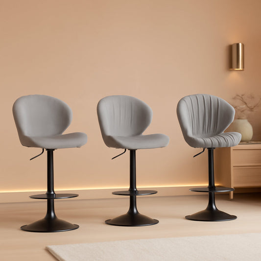 Light Grey Swivel Bar Stools Set Of 3 With High Backrest-0