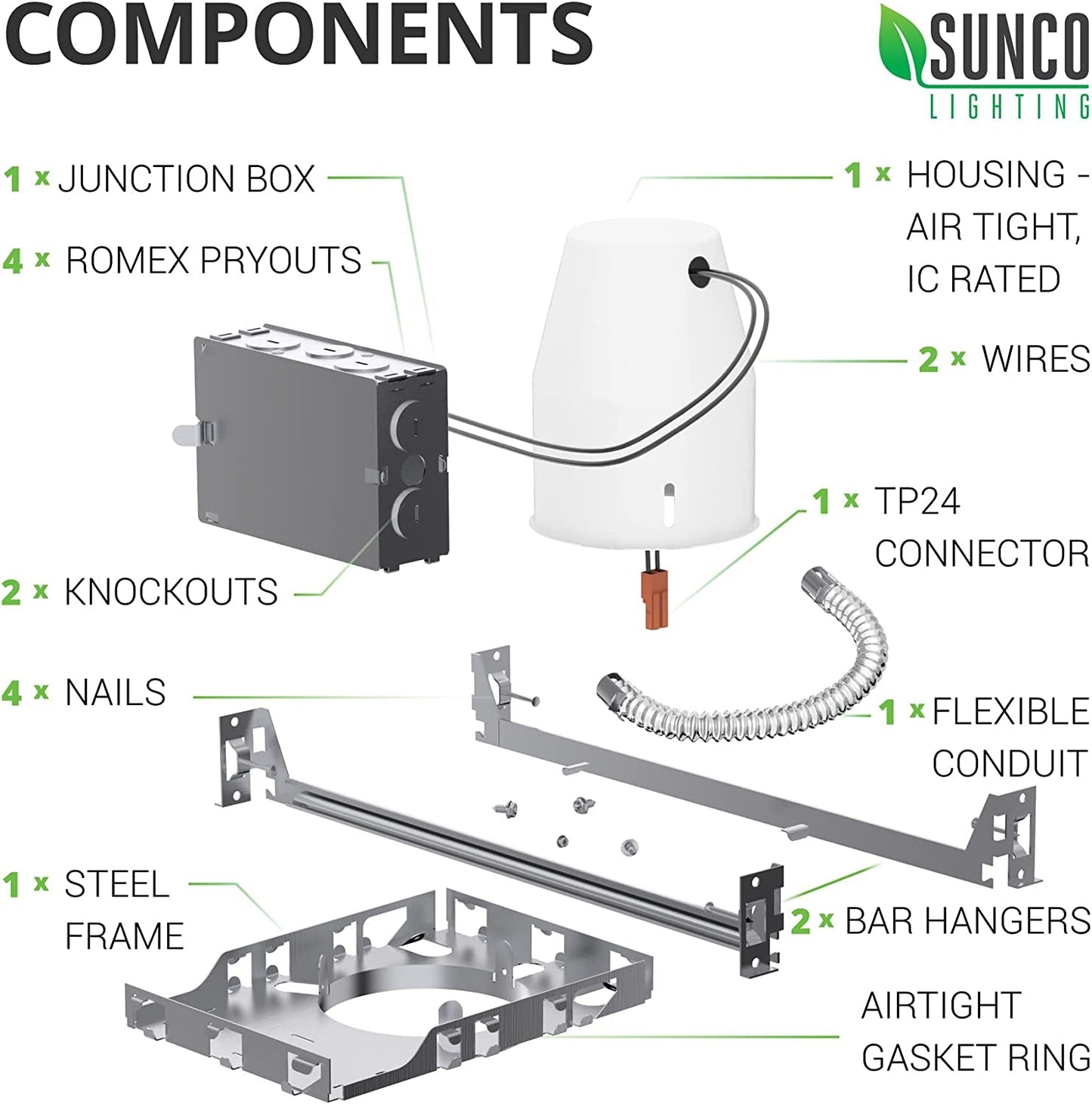 Sunco 24 Pack 4 Inch Recessed Lighting Housing Can Light New