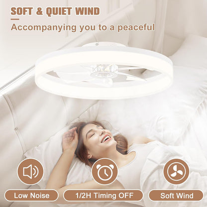 Low Profile Ceiling Fans with Lights and Remote, 23.6In Flush Mount