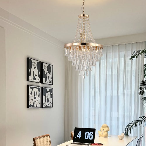 Golden Crystal Chandelier, Large Modern Luxury Chandelier For Living Room, Dining Room, Bedroom, Hallway - Bulb Not Included