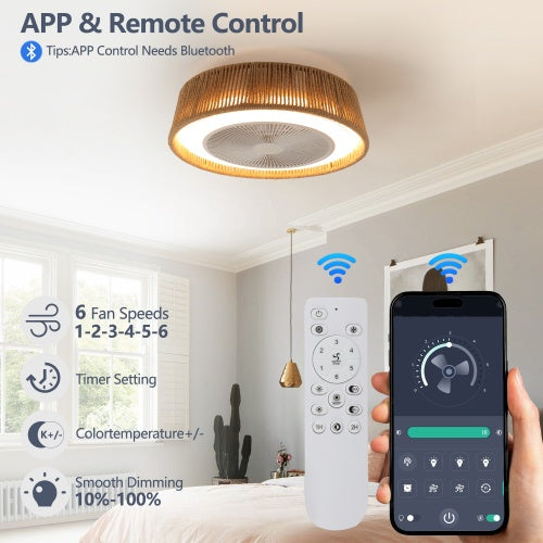 Bohemian Style LED Dimmable Ceiling Light With Built-in Fan - Remote Control
