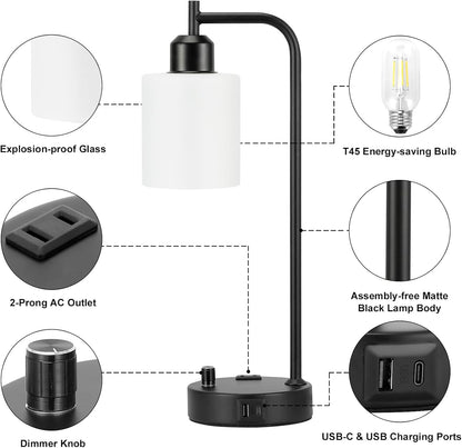 Industrial Bedroom Lamps for Nightstand Set of 2 - Fully Dimmable