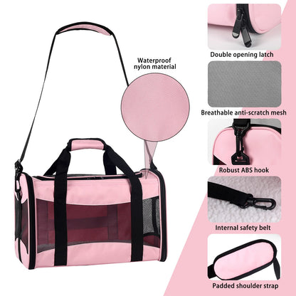 Cat Carrying Case Pet Dog Carrier Soft-Sided Cat Bag Airline Approved, Pet Travel Carrier Up to 15 Lbs, Collapsible Cat Carrier Dog Carrier for Medium Cats Small Cats Dogs(17x11x11 Green)