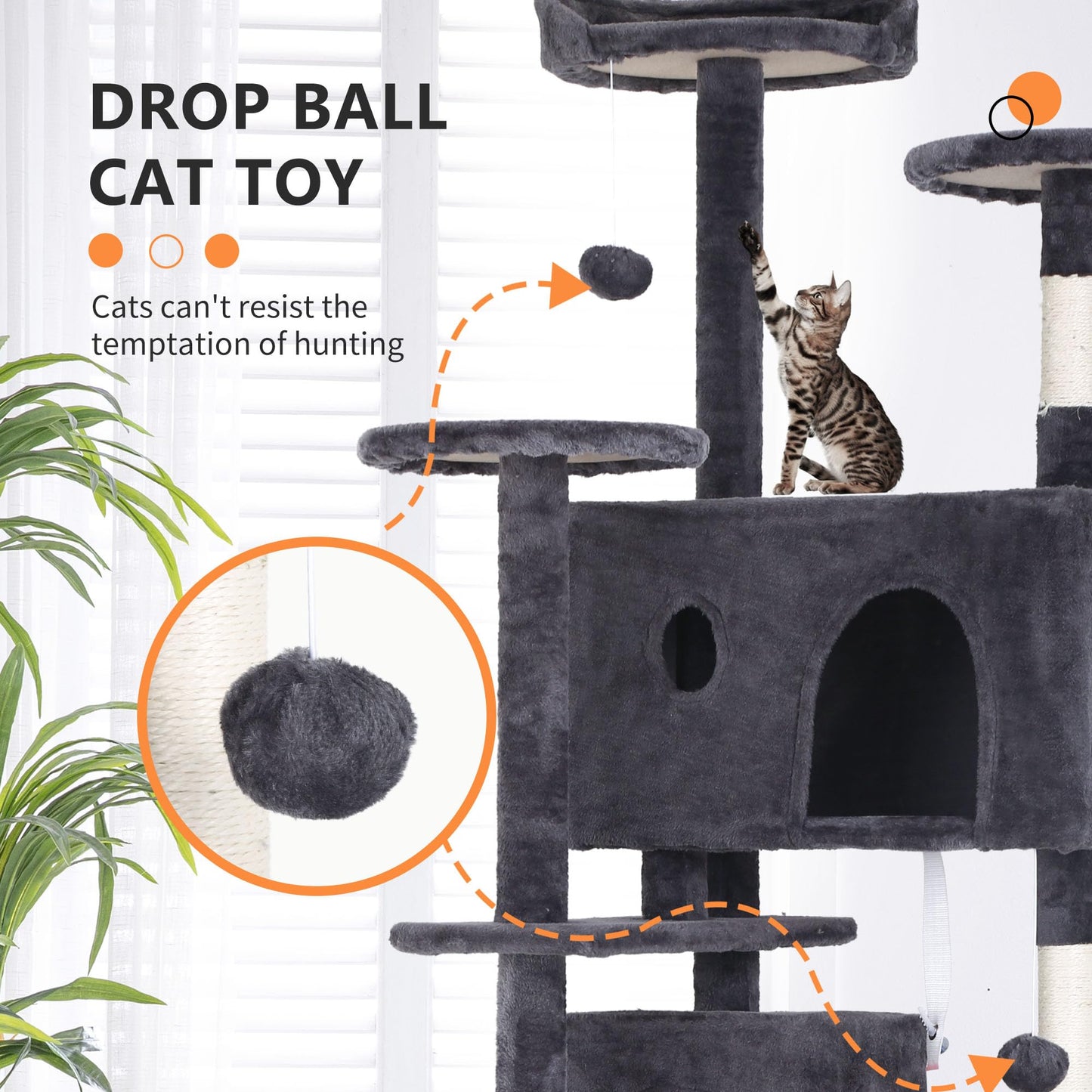 BestPet 54in Cat Tree Tower for Indoor Cats,Multi-Level Furniture Activity Center with Scratching Posts Stand House Condo Funny Toys Kittens Pet Play House,Dark Gray