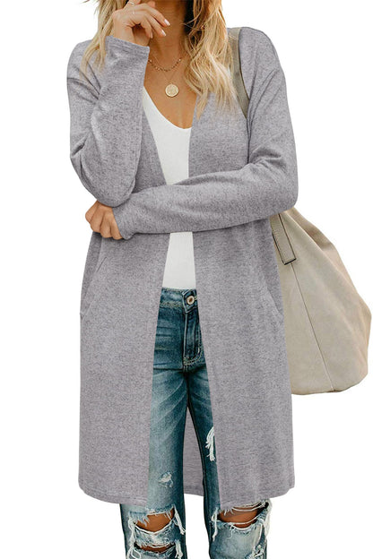 OUGES Women's Open Front Cardigan Shirt with Pockets Long Sleeve Lightweight Coat