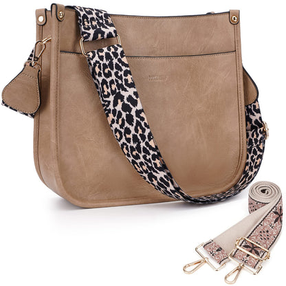 HKCLUF Crossbody Bags for Women Trendy Vegan Leather Hobo Handbags With 2PCS Adjustable Guitar Strap Shoulder Bucket Bags