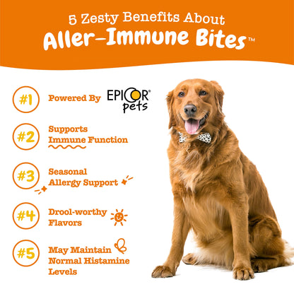 Suplemento inmune a las alergias para perros - Con Omega 3 Aceite de salmón salvaje de Alaska y EpiCor + Prebióticos y probióticos digestivos - Alergias estacionales + Anti picor y puntos calientes Apoyo a la piel - 90 masticables Golosinas