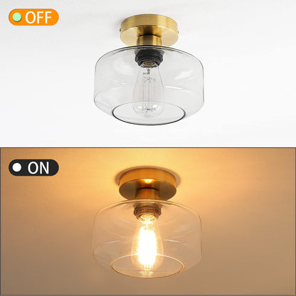 MAXvolador Industrial Semi Flush Mount Ceiling Light, Clear Glass Pendant Lamp Shade, Farmhouse Lighting for Hallway, Vintage Hanging Light Fixtures
