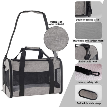Cat Carrying Case Pet Dog Carrier Soft-Sided Cat Bag Airline Approved, Pet Travel Carrier Up to 15 Lbs, Collapsible Cat Carrier Dog Carrier for Medium Cats Small Cats Dogs(17x11x11 Green)