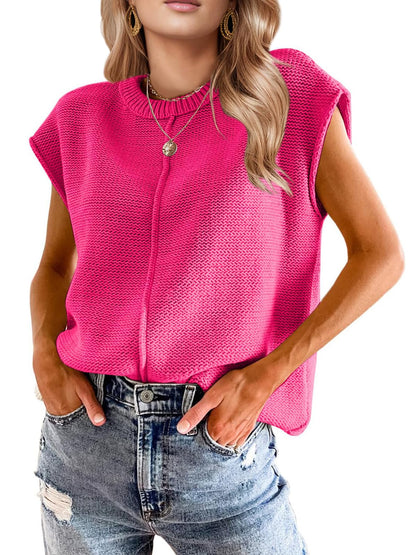 Womens Cap Sleeve Tops 2025 Trendy Tank Top Loose Knit Sweater Vests Cute Shirts Outfits Spring Fall Summer Tops