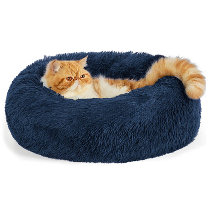 Bedsure Calming Cat Beds for Indoor Cats - Small Cat Bed Washable 20 inches, Anti-Slip Round Fluffy Plush Faux Fur Pet Bed, Fits up to 15 lbs Pets, Camel