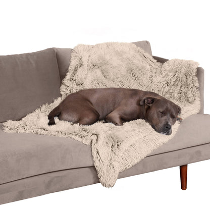 Furhaven - Manta impermeable y lavable para perros y gatos de interior, hecha en piel sintética de pelo largo sintético y terciopelo en color madera, XL, gris niebla