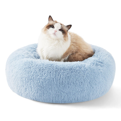 Bedsure Calming Cat Beds for Indoor Cats - Small Cat Bed Washable 20 inches, Anti-Slip Round Fluffy Plush Faux Fur Pet Bed, Fits up to 15 lbs Pets, Camel