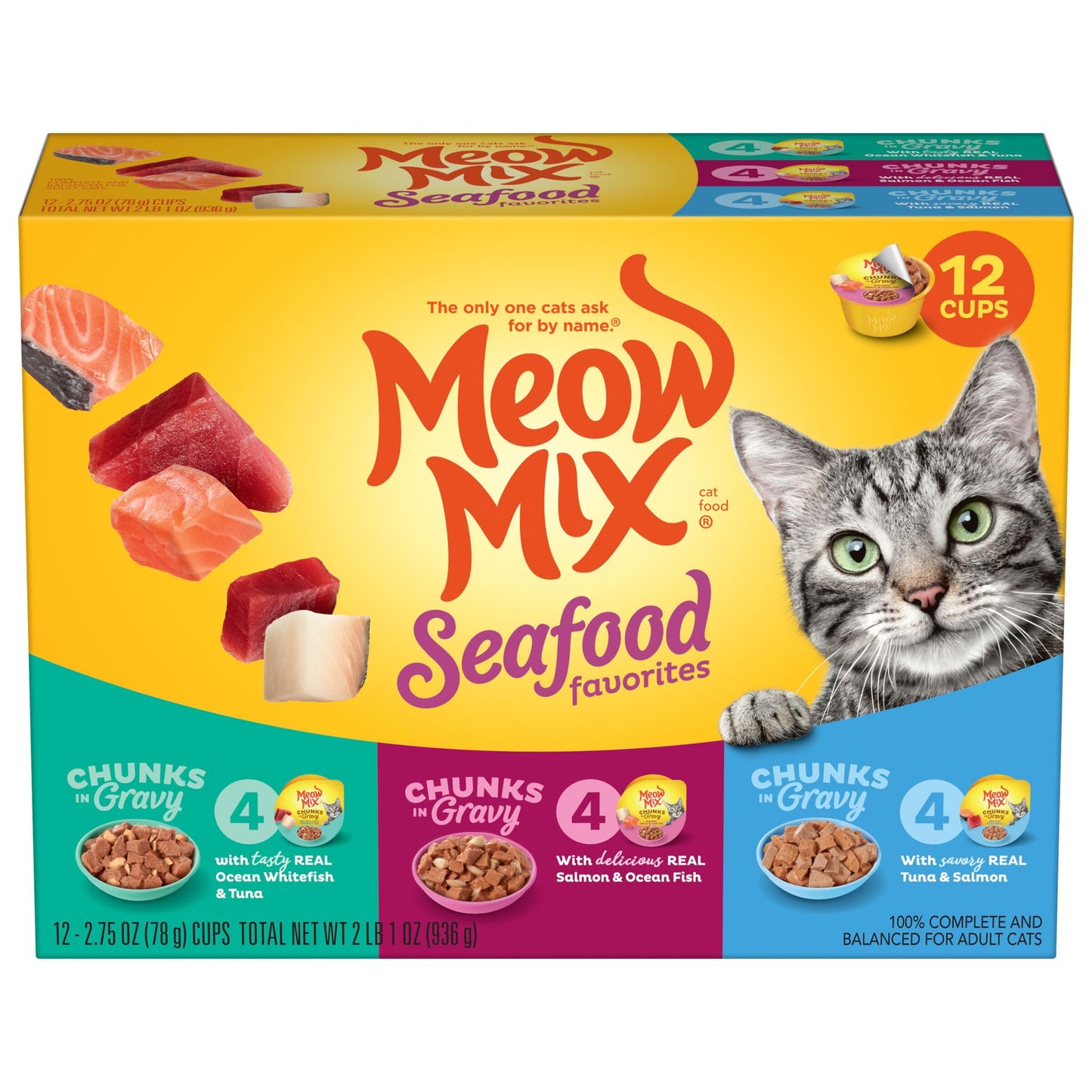Meow Mix Seafood Selects Wet Cat Food Variety Pack, 2.75 Ounce Cups (Pack of 24)
