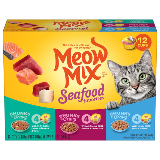 Meow Mix Seafood Selects Wet Cat Food Variety Pack, 2.75 Ounce Cups (Pack of 24)