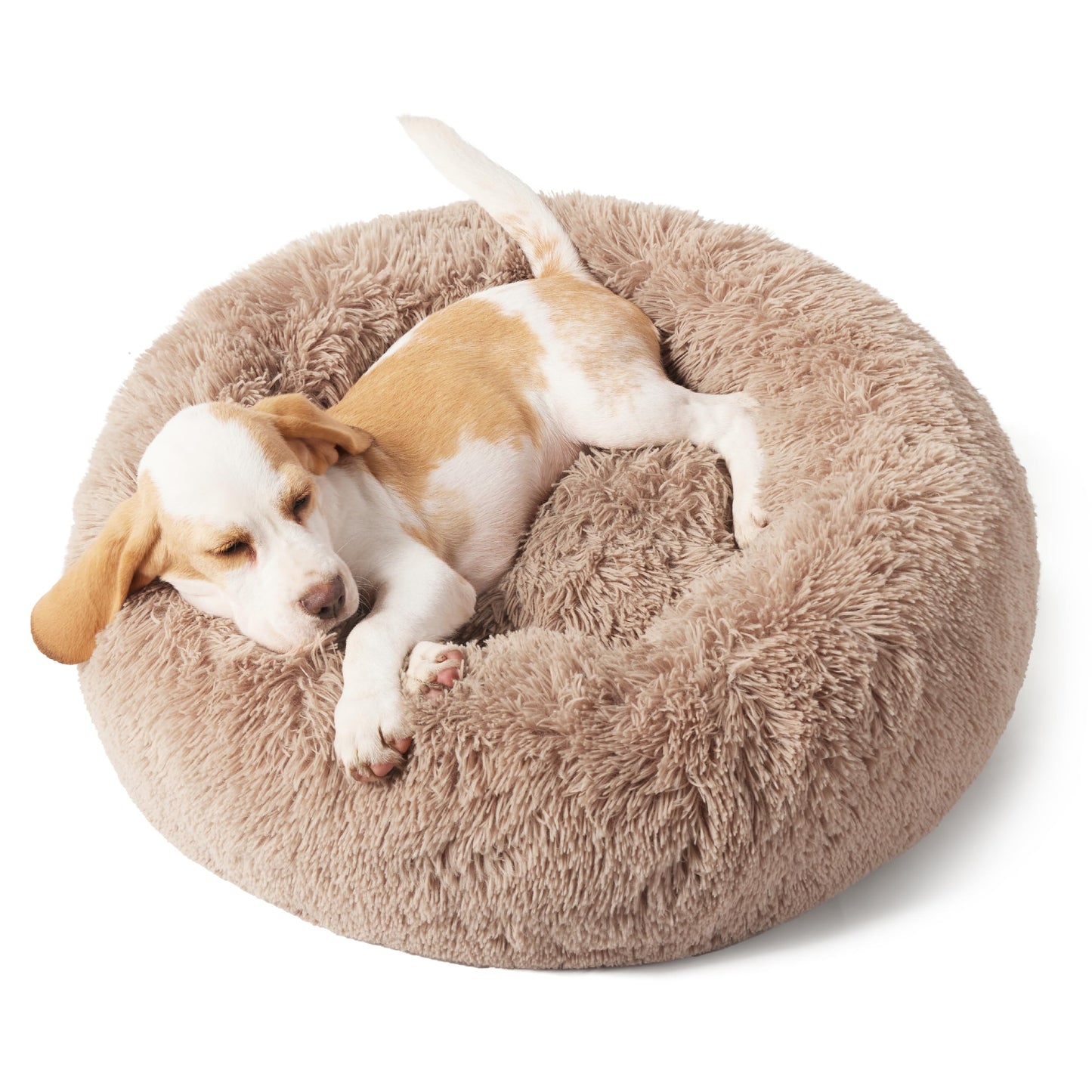 Bedsure Calming Cat Beds for Indoor Cats - Small Cat Bed Washable 20 inches, Anti-Slip Round Fluffy Plush Faux Fur Pet Bed, Fits up to 15 lbs Pets, Camel