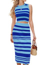 Arach&Cloz Women's Two Piece Sets 2025 Bodycon Dresses Summer Outfits Tank Top and Midi Skirt Suits Sweater