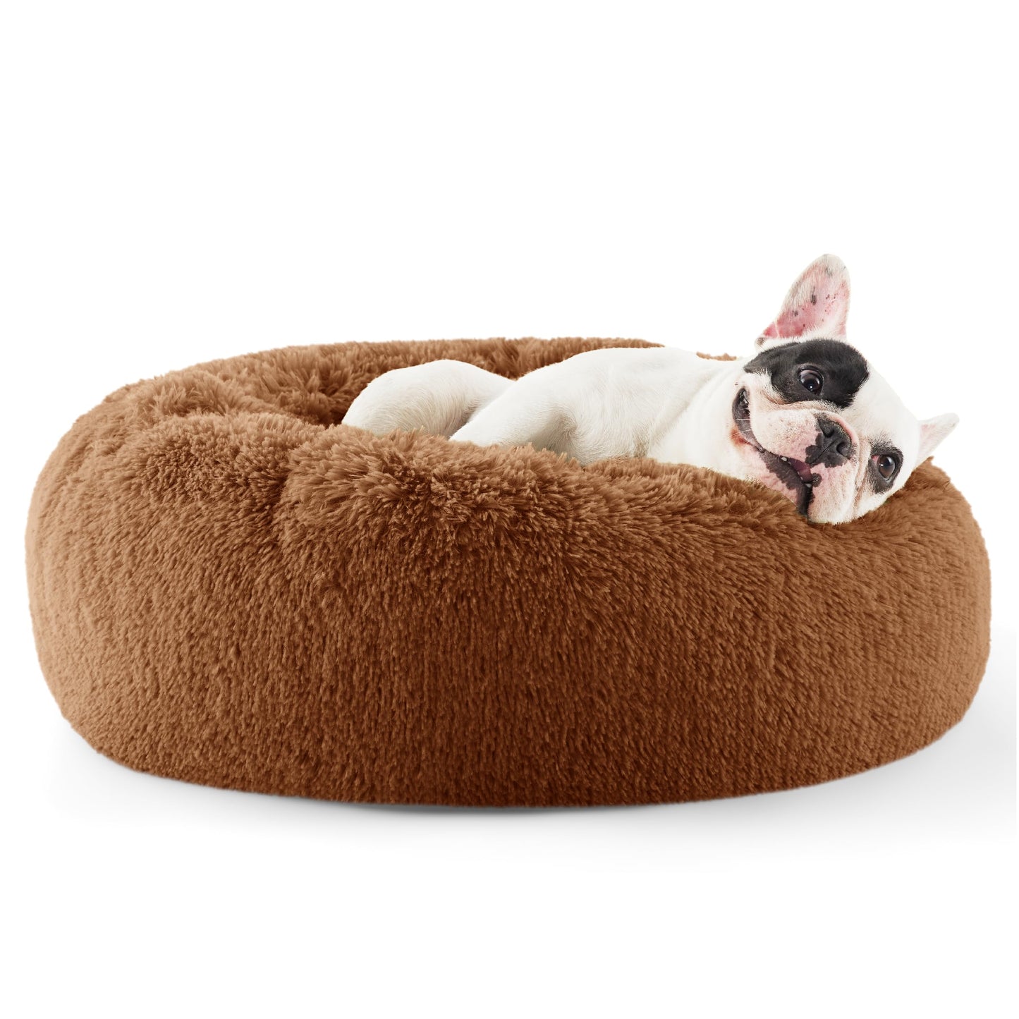 Bedsure Calming Cat Beds for Indoor Cats - Small Cat Bed Washable 20 inches, Anti-Slip Round Fluffy Plush Faux Fur Pet Bed, Fits up to 15 lbs Pets, Camel