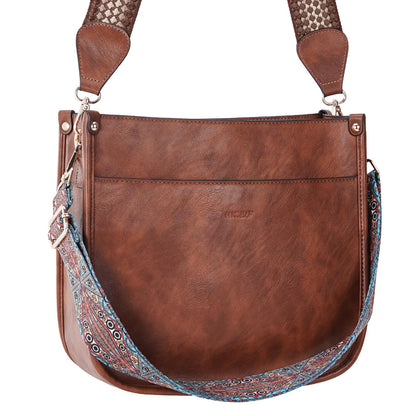 HKCLUF Crossbody Bags for Women Trendy Vegan Leather Hobo Handbags With 2PCS Adjustable Guitar Strap Shoulder Bucket Bags