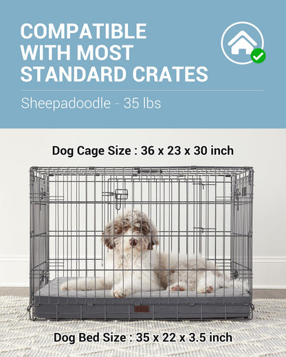 OhGeni 35 Inch Orthopedic Waterproof & Machine Washable Dog Bed for Medium Large Pets, Suitable for Crates, 25D Egg Crate Foam, Non-Slip Bottom & Removable Cover, Invisible Zipper(Gray)