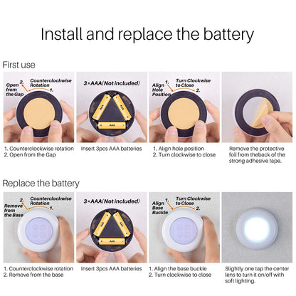STAR-SPANGLED Push Tap Light, 2.8” Mini Night Touch LED Puck Lamp, Portable Under Cabinet Lighting AAA Battery Operated Powered, DIY Stick On Lights for Closet, Counter, Kitchen, Warm White, 5 Pack