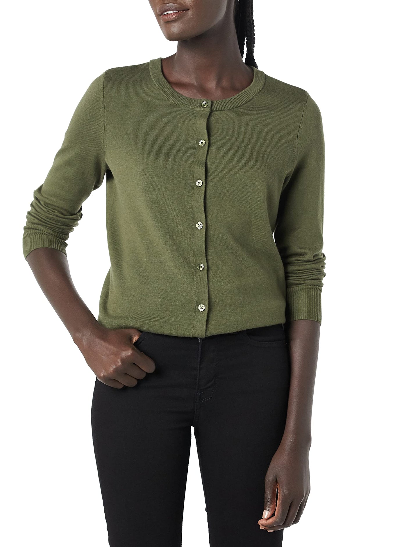 Women's Lightweight Crewneck Cardigan Sweater (Available in Plus Size)