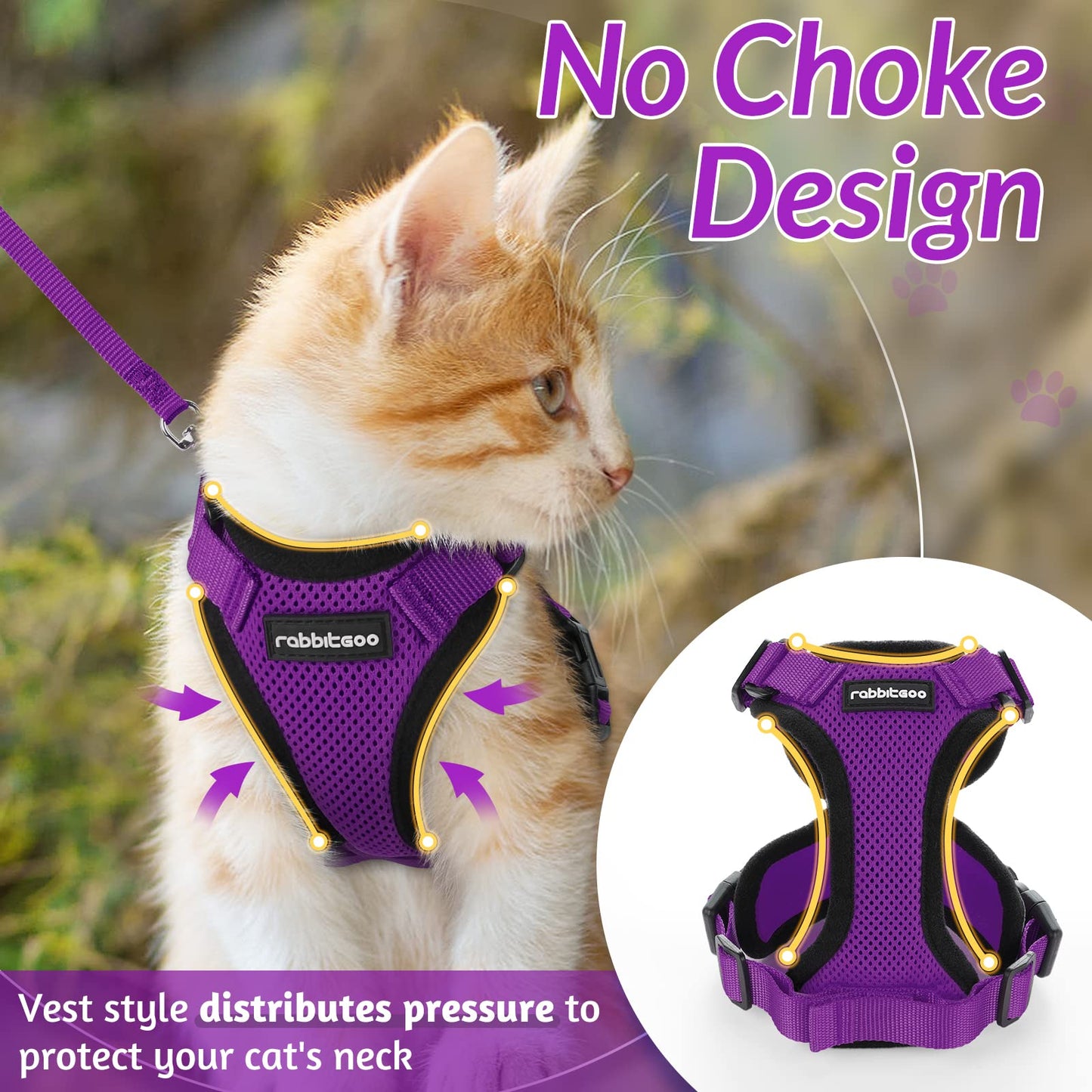 rabbitgoo Cat Harness and Leash for Walking, Escape Proof Soft Adjustable Vest Harnesses for Cats, Easy Control Breathable Reflective Strips Jacket, Black, XS