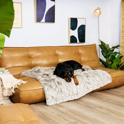 Furhaven - Manta impermeable y lavable para perros y gatos de interior, hecha en piel sintética de pelo largo sintético y terciopelo en color madera, XL, gris niebla
