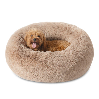 Bedsure Calming Cat Beds for Indoor Cats - Small Cat Bed Washable 20 inches, Anti-Slip Round Fluffy Plush Faux Fur Pet Bed, Fits up to 15 lbs Pets, Camel
