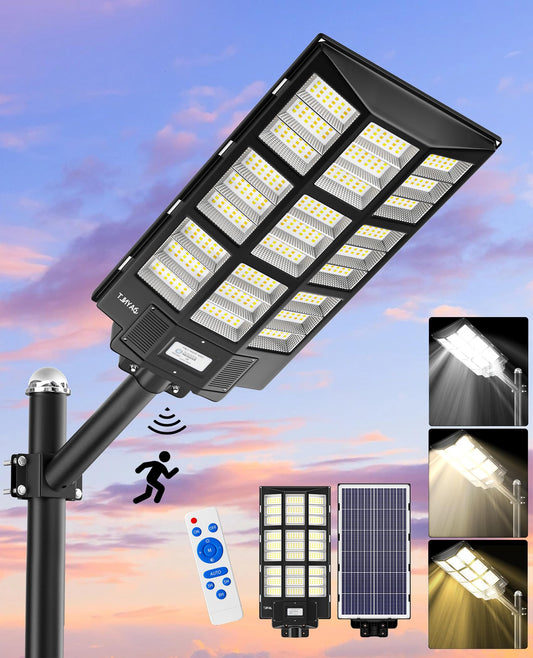 JAYNLT Y-7200W Solar Street Lights Outdoor,680000LM 6500K High Lumen Solar Parking Lot Lights Commercial, Dusk to Dawn Solar Security Flood Lights with Motion Sensor for Parking Lot,Garage,Stadium