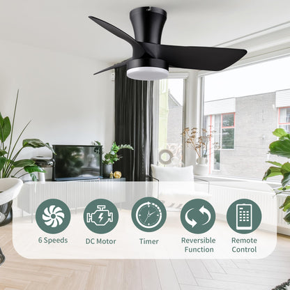 SUNMORY Ceiling Fans with Lights and Remote, 30 inch Low Profile Ceiling Fan with Light, Modern Flush Mount Ceiling Fan for Bedroom/Kitchen/Dining Room/Patio, 6 Wind Speeds, Dimmable, White