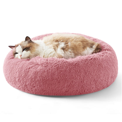 Bedsure Calming Cat Beds for Indoor Cats - Small Cat Bed Washable 20 inches, Anti-Slip Round Fluffy Plush Faux Fur Pet Bed, Fits up to 15 lbs Pets, Camel