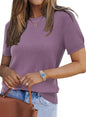Arach&Cloz Women's Wool Blend Loose Fit Soft Summer Sweater Short Sleeve Crew Neck Casual Pullover Tops Trendy Outfits 2025