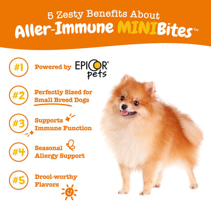 Suplemento inmune a las alergias para perros - Con Omega 3 Aceite de salmón salvaje de Alaska y EpiCor + Prebióticos y probióticos digestivos - Alergias estacionales + Anti picor y puntos calientes Apoyo a la piel - 90 masticables Golosinas