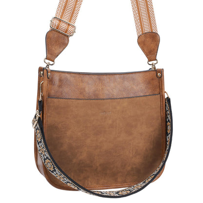 HKCLUF Crossbody Bags for Women Trendy Vegan Leather Hobo Handbags With 2PCS Adjustable Guitar Strap Shoulder Bucket Bags