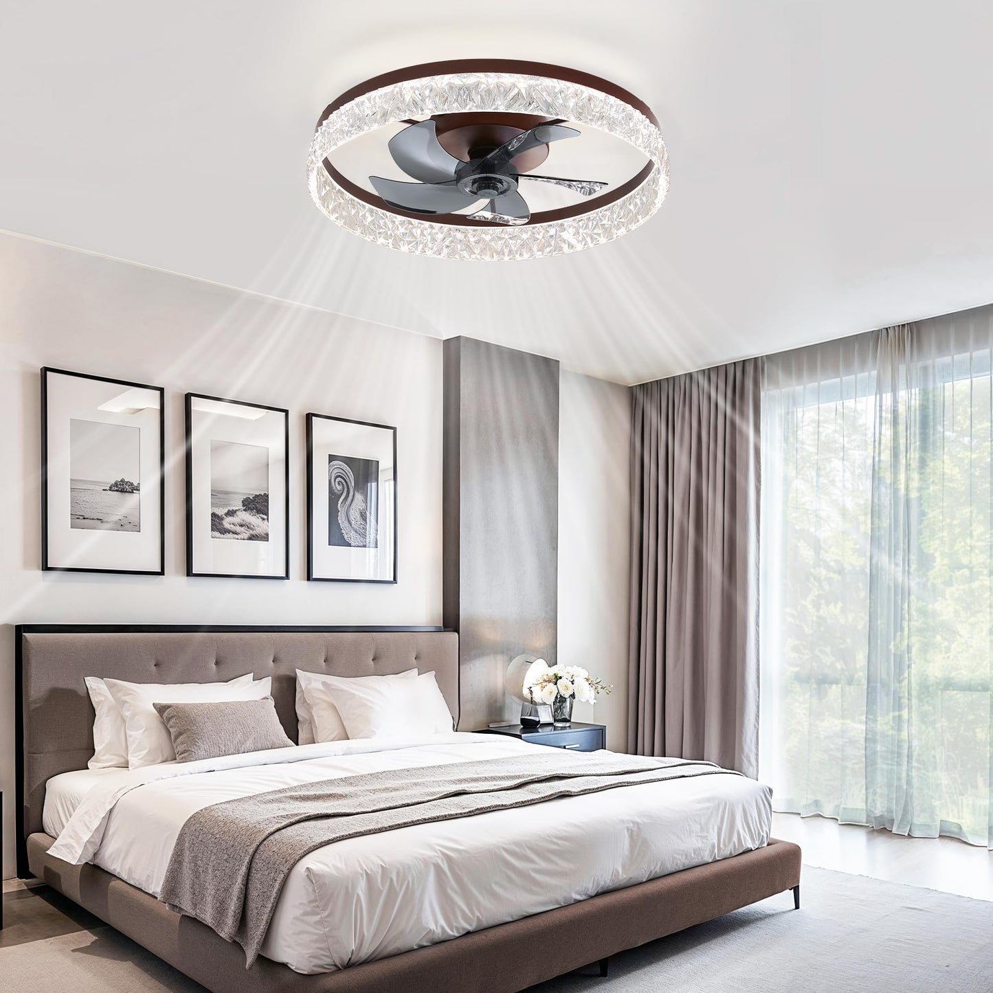 LEDIARY 20" Modern Ceiling Fans with Lights and Remote, Dimmable Low Profile Ceiling Fan, Flush Mount Ceiling Fan, Stepless Color Temperature Change and 6 Speeds - White