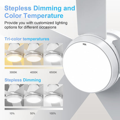 52" Ceiling Fan with Lights, White Flush Mount Ceiling Fans, 5 Blades