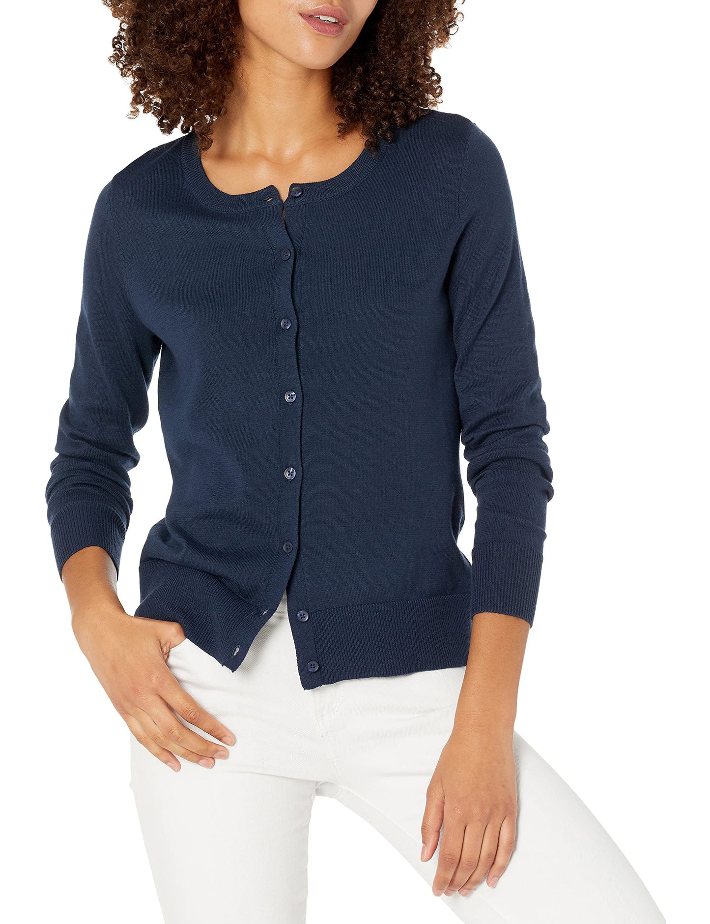 Women's Lightweight Crewneck Cardigan Sweater (Available in Plus Size)