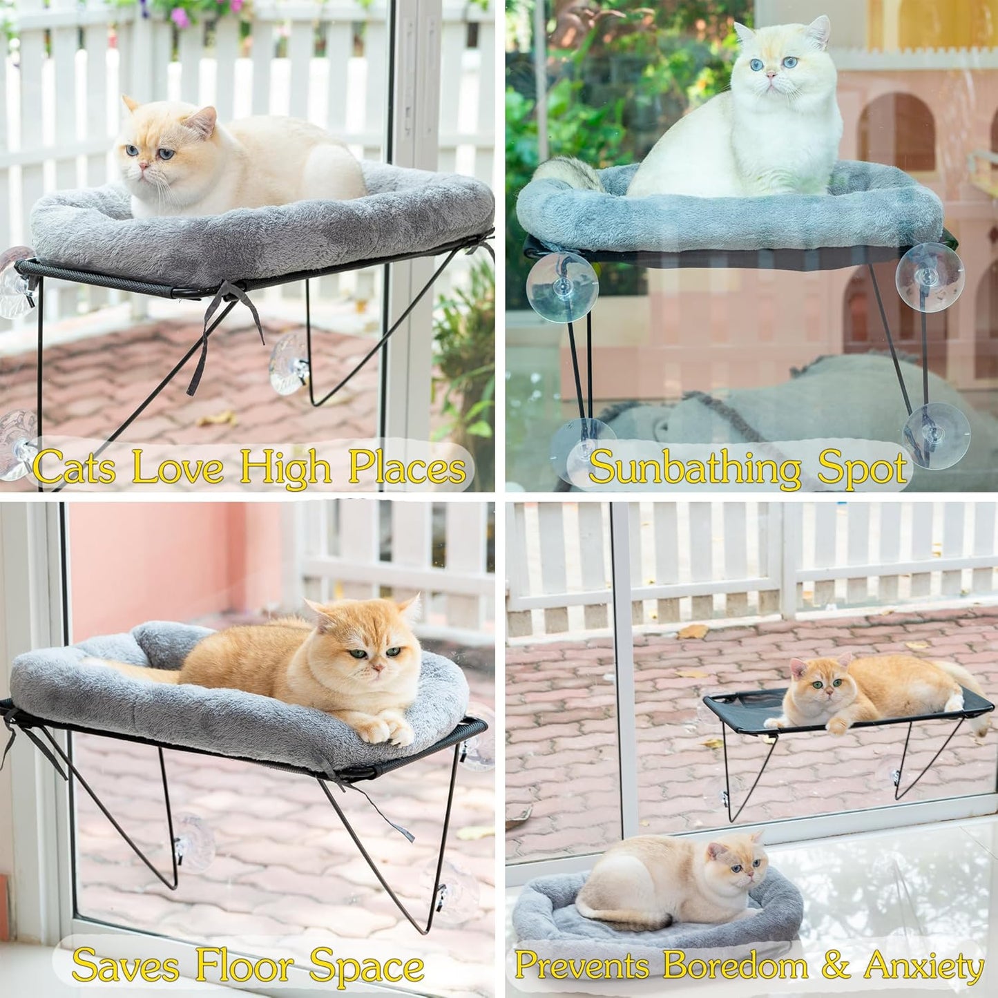 ROOVE Cat Window Perch – Luxury Ultra-Soft & Cozy Hammock for Indoor Cats and Kittens, Sturdy Metal Frame with 4 Strong Suction Cups, Comfortable Window Seat for Resting, Observing,and Lounging (Grey)