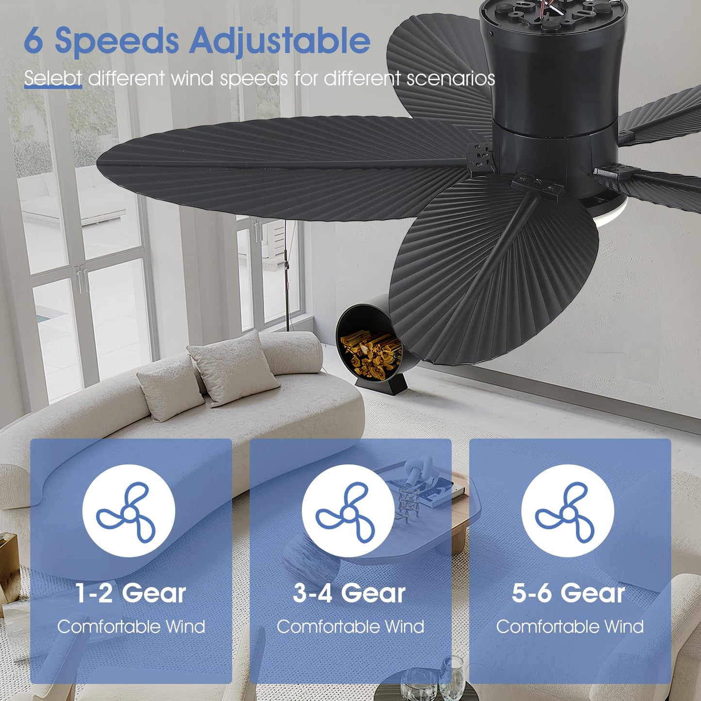 Ceiling Fans with Lights-36 Low Profile Ceiling Fan with Light and Remote/APP Control,Flush Mount,DC Reversible,LED Dimmable Blakc Ceiling Fans for Bedroom,Indoor/Outdoor Patio Use