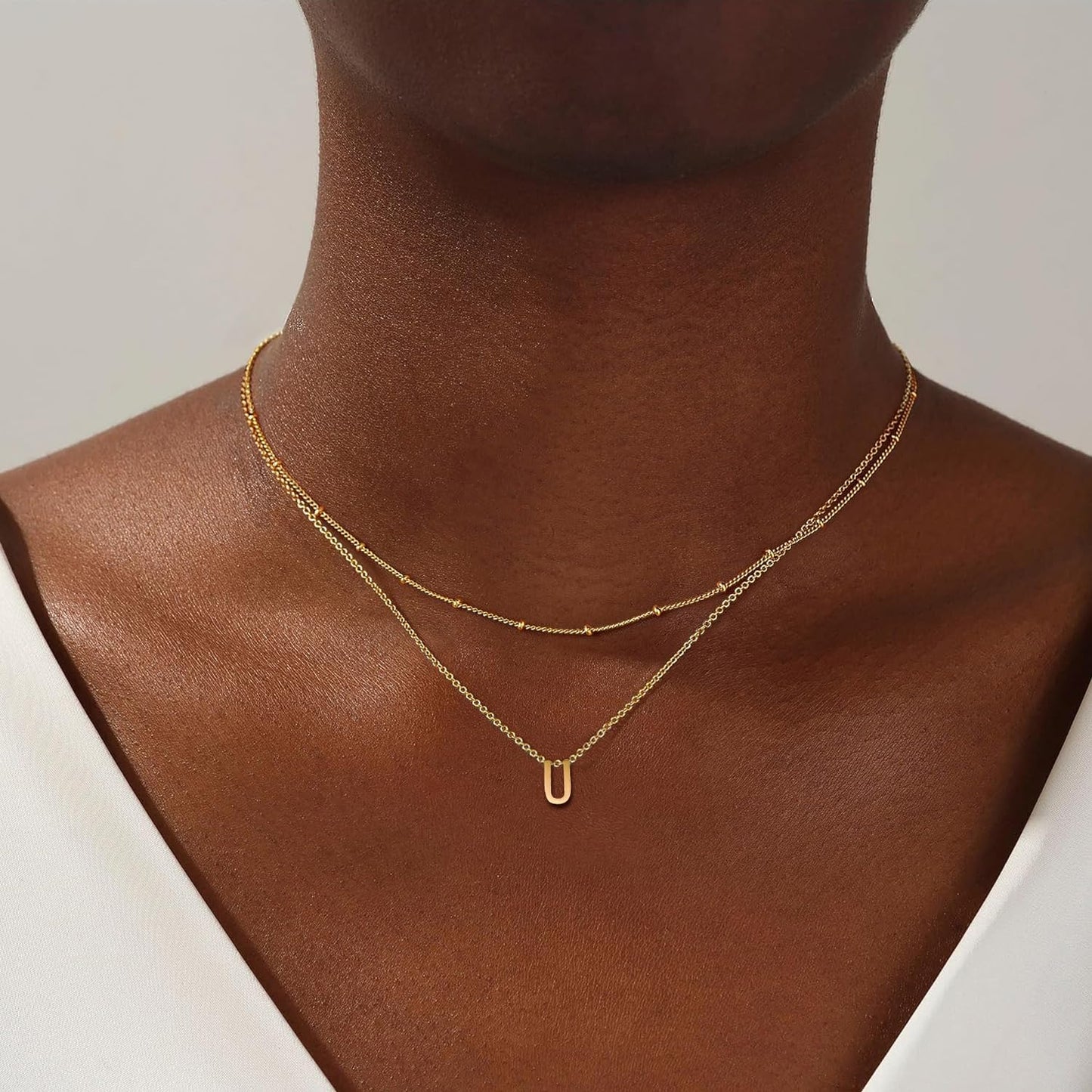 Layered Initial Necklace for Women 18K Gold Plated Stainless Steel Layer Letters Necklace Gold Initial Tiny Letter Pendant Personalized Name Necklace