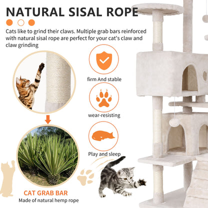 BestPet 54in Cat Tree Tower for Indoor Cats,Multi-Level Furniture Activity Center with Scratching Posts Stand House Condo Funny Toys Kittens Pet Play House,Dark Gray