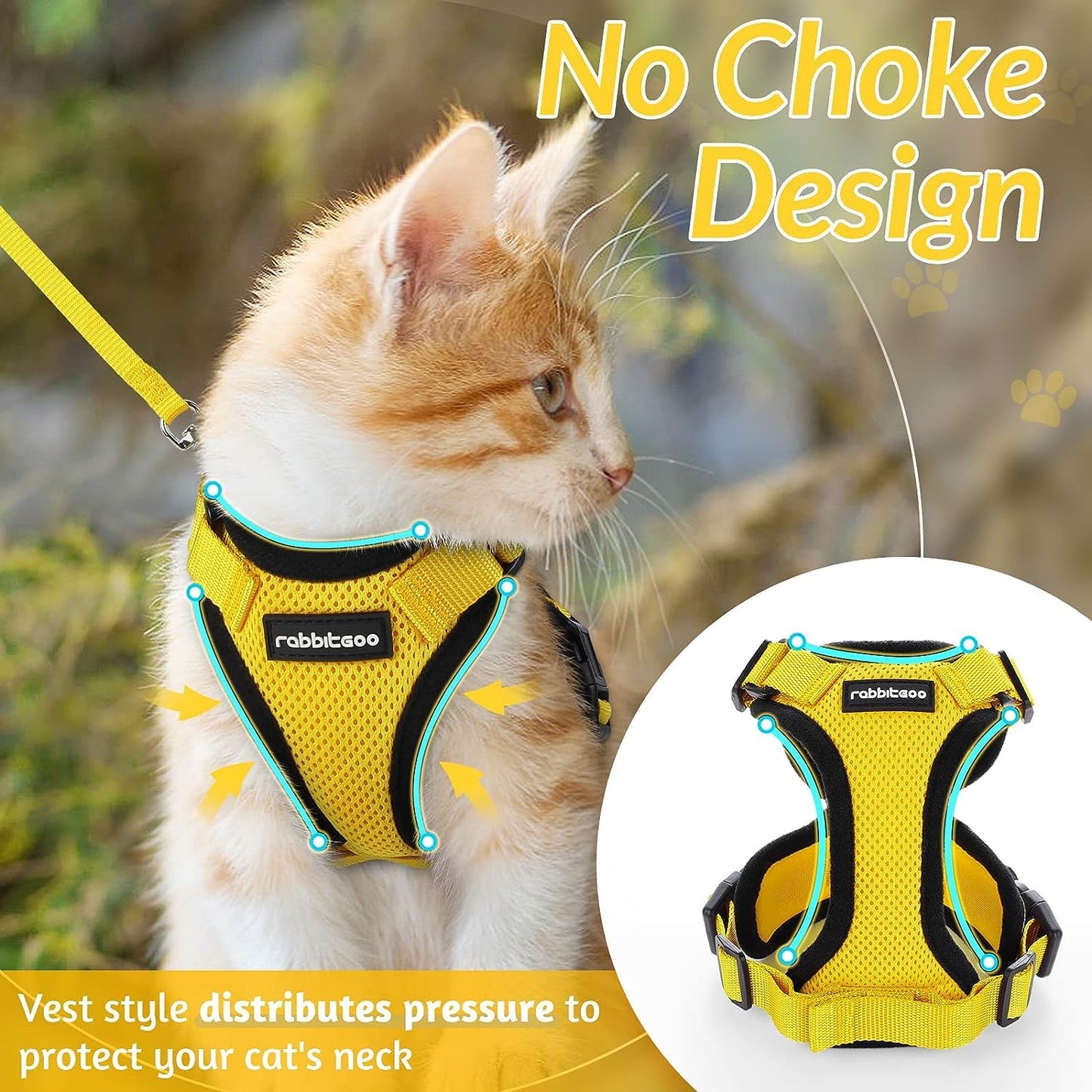 rabbitgoo Cat Harness and Leash for Walking, Escape Proof Soft Adjustable Vest Harnesses for Cats, Easy Control Breathable Reflective Strips Jacket, Black, XS
